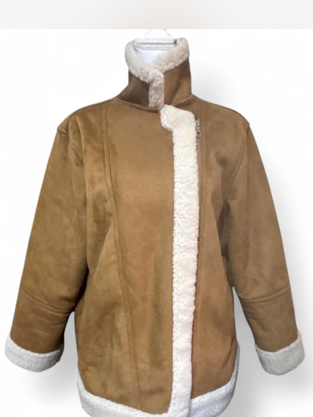 Old Navy Tan Faux Suede Shearling-Trim Jacket
